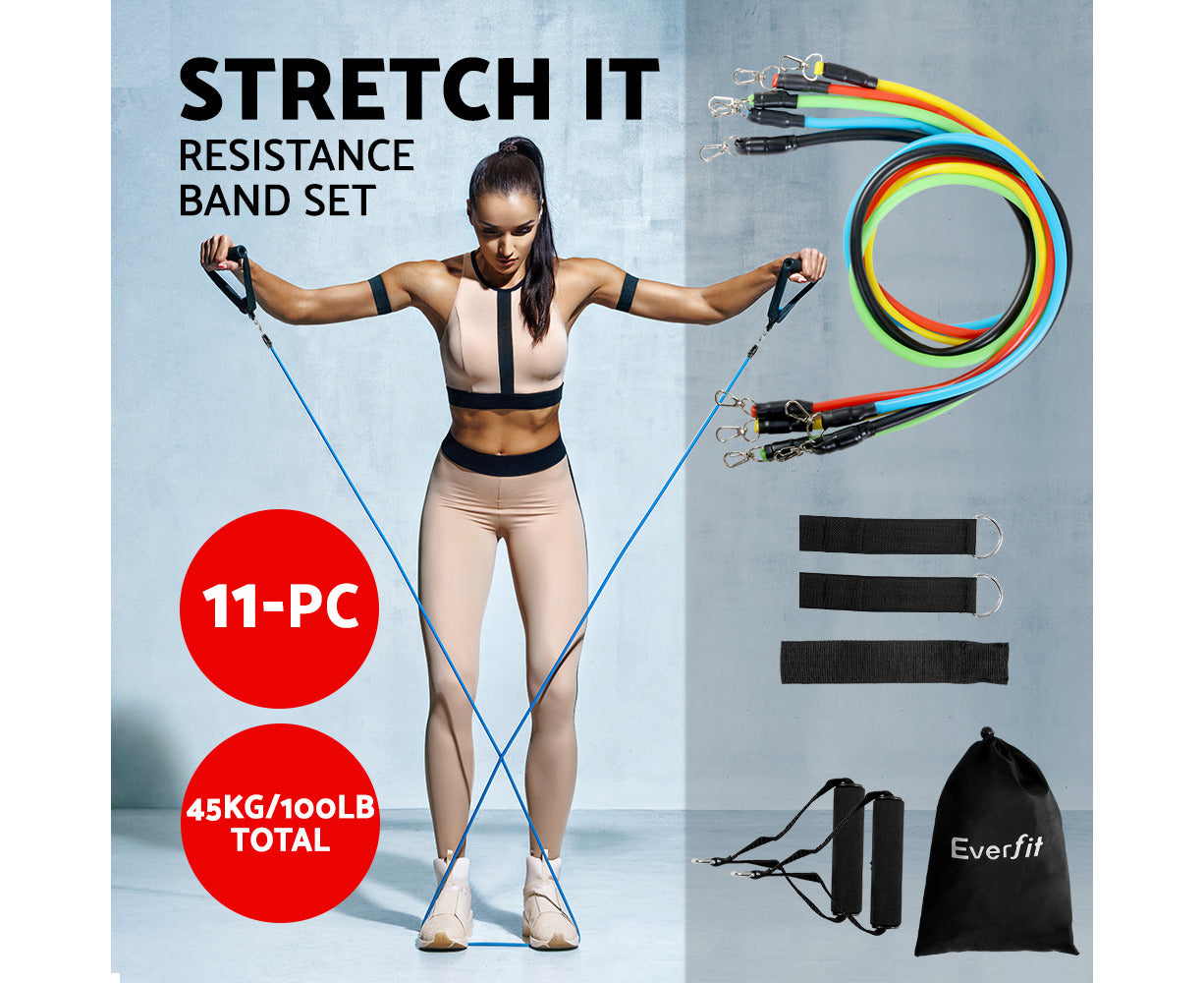 Resistance Bands Set 11 PCS Yoga Pilates Abs Exercise Fitness Tube Workout Band